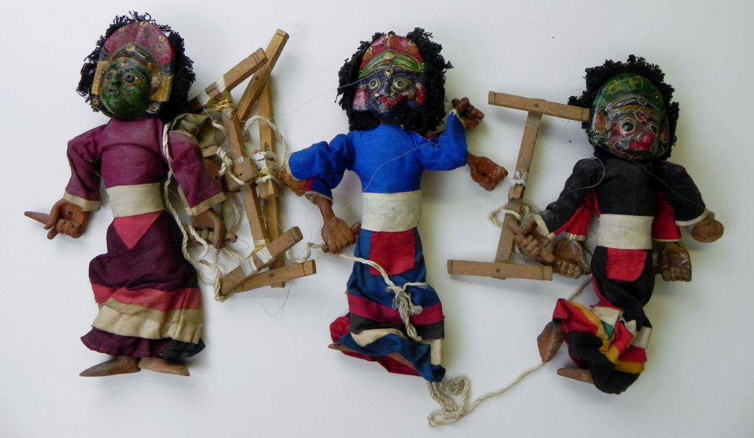 African Puppets: Set of 3 Wooden and Fabric African Puppets