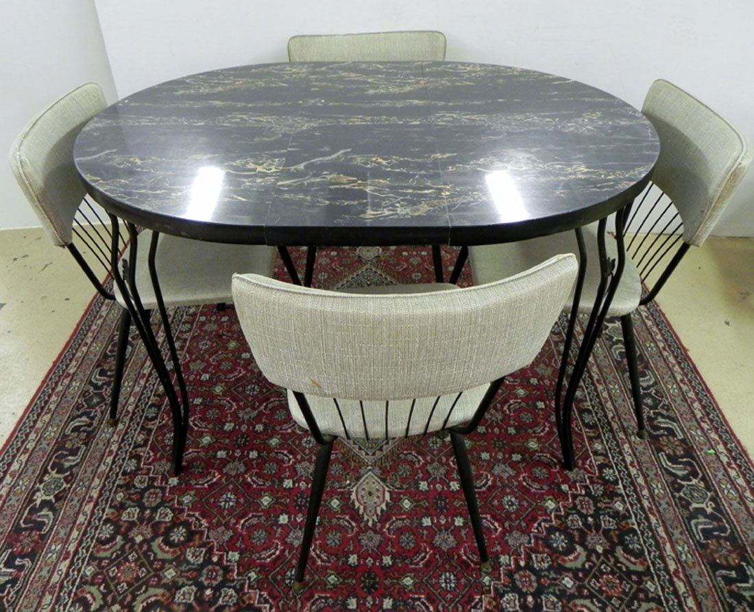 Table and Chairs: Mid Century Mica Table and 4 Chairs