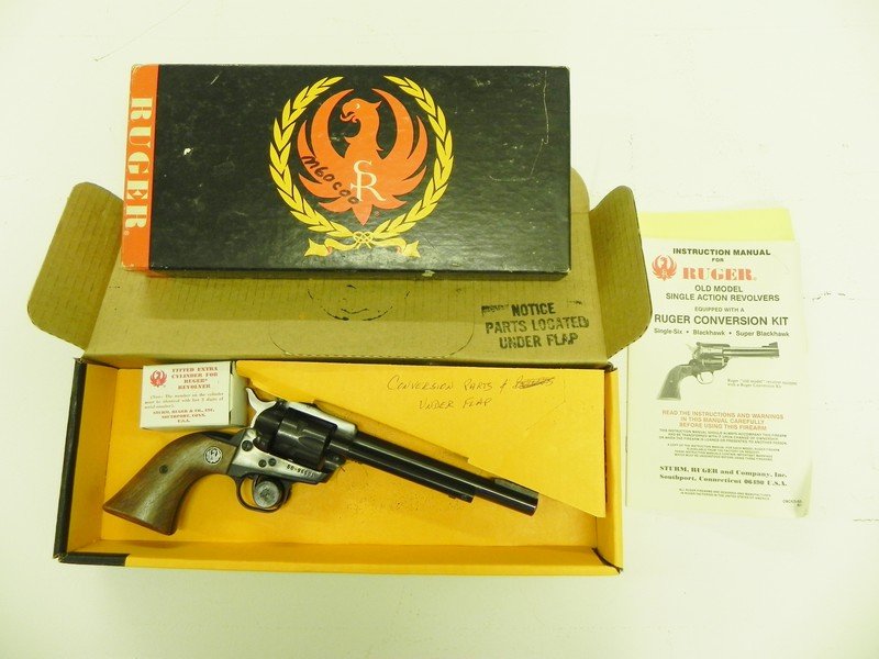 Ruger .22 Cal Revolver: Ruger "Old Model 6" .22 Cal, 6-1/2 BBL, Original Cylinder, Conversion Kit to 22mag, Box and Paperwork Serial # 60-96501