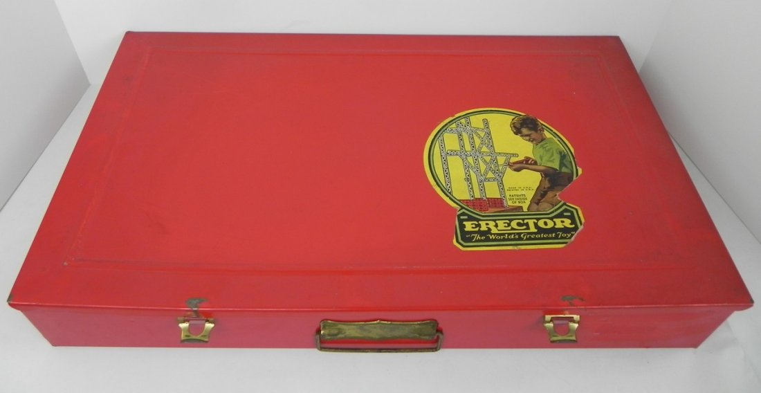 ERECTOR SET: THE NEW ERECTOR SET WITH ORIGINAL CASE AND BOOKLET, BOX MEASURES 20" X 12"
