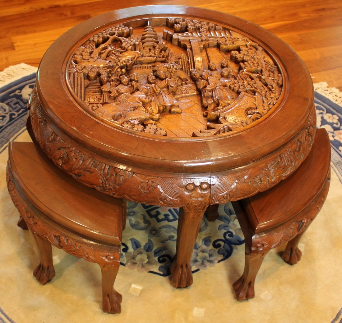 asian tea table with stools