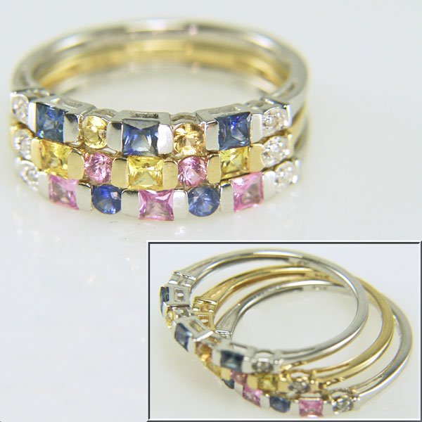 14KT Multi-Sap. & Dia Stacker Rings 0.02ct Sz 7