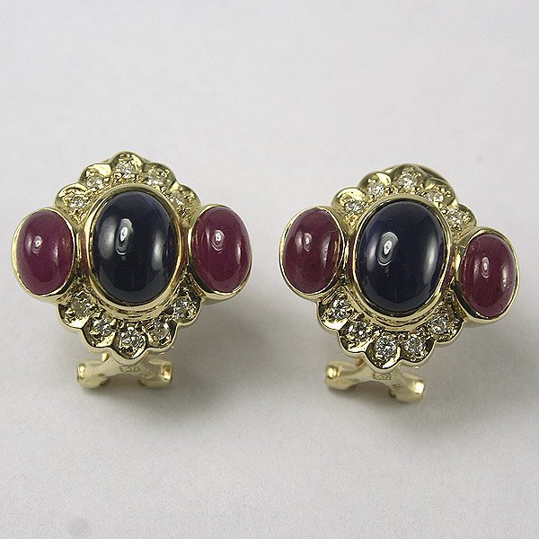 14KT Diamond Ruby Sapphire Earrings