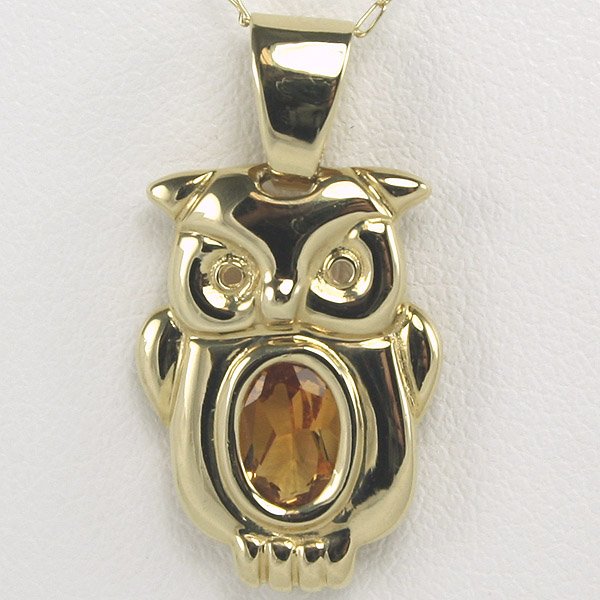 10KT Citrine Owl Pendant
