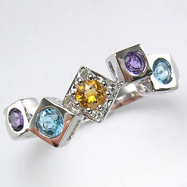 10KT DIAMOND MULTI-GEM RING 0.545TCW