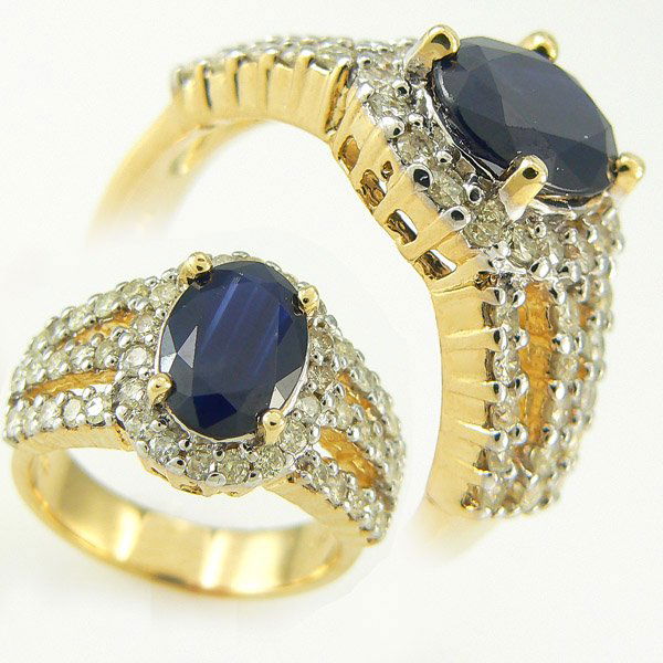 SAPPHIRE & DIAMOND RING 4.56 CTW 14KT.GOLD: BIG, BOLD & BEAUTIFUL - GORGEOUS, GENUINE 4.56 CTW MIDNIGHT BLUE SAPPHIRE & DIAMOND RING IN 14KT YELLOW GOLD GEMSTONE: 1 OVAL CUT MIDNIGHT BLUE SAPPHIRE 3.31CTW DIAMOND: 48 ROUND DIAMONDS 1.25CTW CLAR
