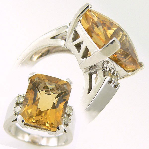 DIAMOND & CITRINE RING 10.88 CTW 10KT. GOLD: BIG, BOLD & BEAUTIFUL - HOLLYWOOD ROYALTY COLLECTION'S 10.88 CTW DIAMOND & CITRINE LADIES RING IN 10K WHITE GOLD GEMSTONE: 1 CUSHION CUT CHECKERED CITRINE 10.50 CTW DIAMOND: 4 ROUND DIAMONDS 0.38 CTW