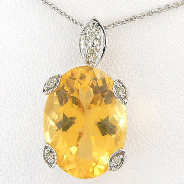 DIAMOND & CITRINE NECKLACE 10.10 CTW 10KT: BIG, BOLD & BEAUTIFUL - HOLLYWOOD ROYALTY COLLECTION'S 10.10 CTW DIAMOND & CITRINE LADIES NECKLACE IN 10K WHITE GOLD WITH 16" CHAIN GEMSTONE: 1 OVAL CUT CITRINE 10.00 CTW DIAMONDS: 6 ROUND BRILLIANT C