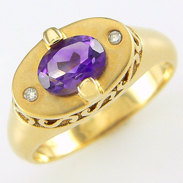 14KT AMETHYST & DIAMOND 0.02CT RING SZ 7.25