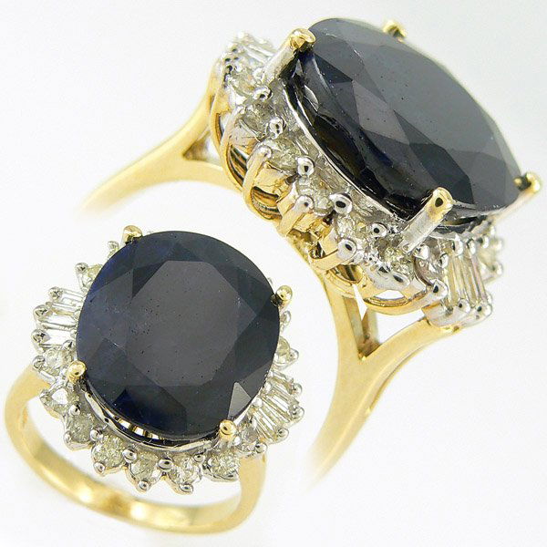 SAPPHIRE & DIAMOND RING 14.02 CTW 14KTGOLD: BIG, BOLD & BEAUTIFUL - ANTIQUE STYLE 14.02 CTW MIDNIGHT BLUE SAPPHIRE & DIAMOND RING SET IN 14KT YELLOW GOLD GEMSTONE: 1 OVAL CUT MIDNIGHT BLUE SAPPHIRE 12.90 CTW DIAMOND: 16 ROUND & 6 BGT 1.12 CTW C