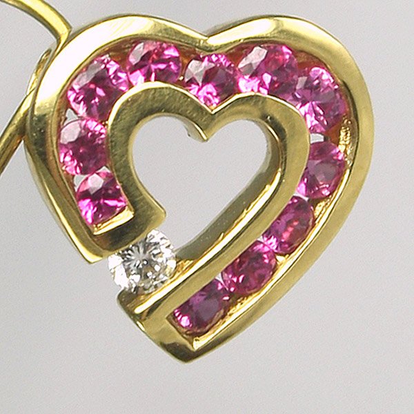 18KT C. Krypell Pink Sapphire Diamond Sweetheart: Charles Krypell "Sweethearts"! Designed in 18 karat yellow or white gold with diamonds, rubies, sapphires, emeralds or pink sapphires. This combination of stone colors can be chosen to represent the g