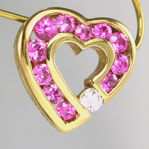 18KT C. Krypell Pink Sapphire Diamond Sweetheart: Charles Krypell "Sweethearts"! Designed in 18 karat yellow or white gold with diamonds, rubies, sapphires, emeralds or pink sapphires. This combination of stone colors can be chosen to represent the g