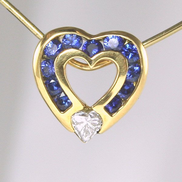 18KT C. Krypell Blue Sapphire Diamond Sweetheart: Charles Krypell "Sweethearts"! Designed in 18 karat yellow or white gold with diamonds, rubies, sapphires, emeralds or pink sapphires. This combination of stone colors can be chosen to represent the g