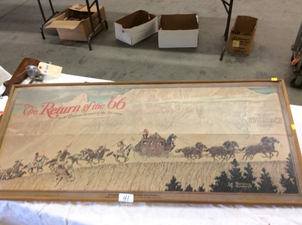 FRAMED NORMAN ROCKWELL STAGECOACH POSTER: FRAMED NORMAN ROCKWELL STAGECOACH POSTER