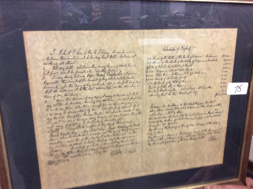 FRAMED LAST WILL & TESTAMENT. ROBERT E LEE: FRAMED LAST WILL & TESTAMENT. ROBERT E LEE
