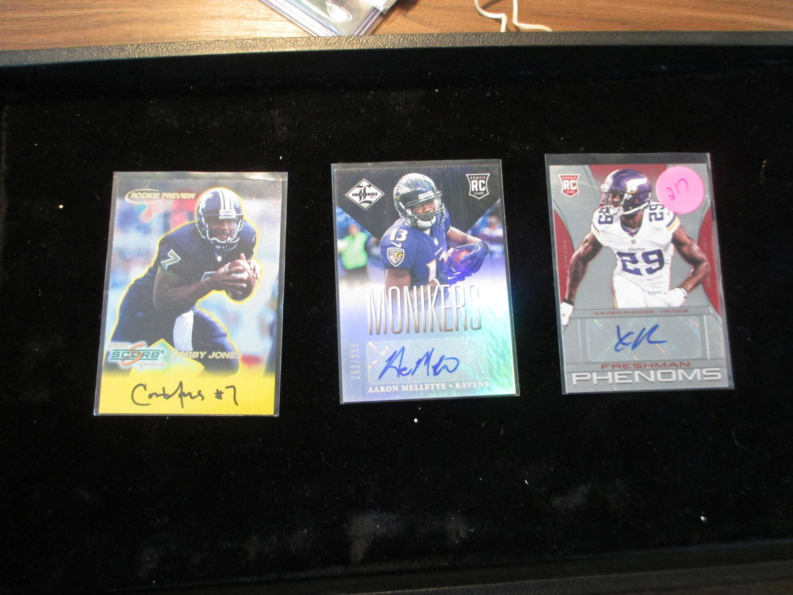 xavier rhodes,aaron mellette,corby jones signature: signature card lot