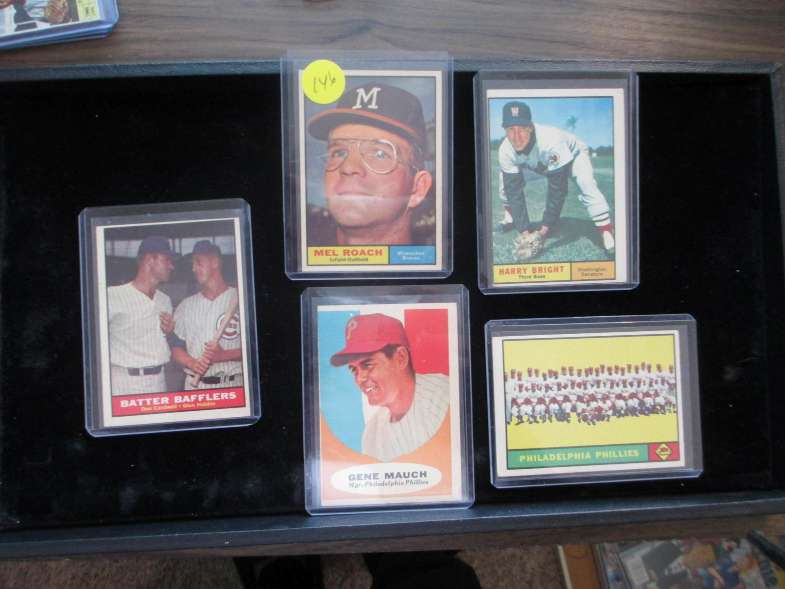 vintage lot mel roach,gene mauch,harry: vintage card lot