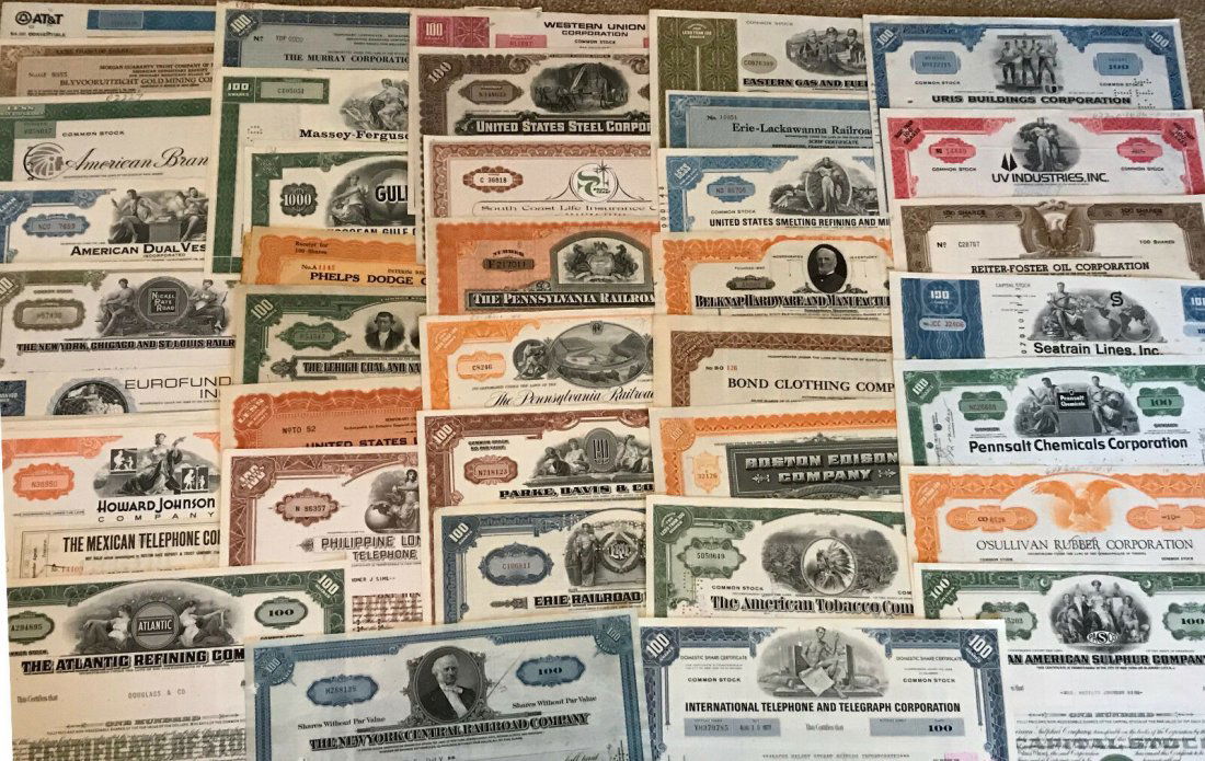 lot of 100 different stock certificates (1 of 1)