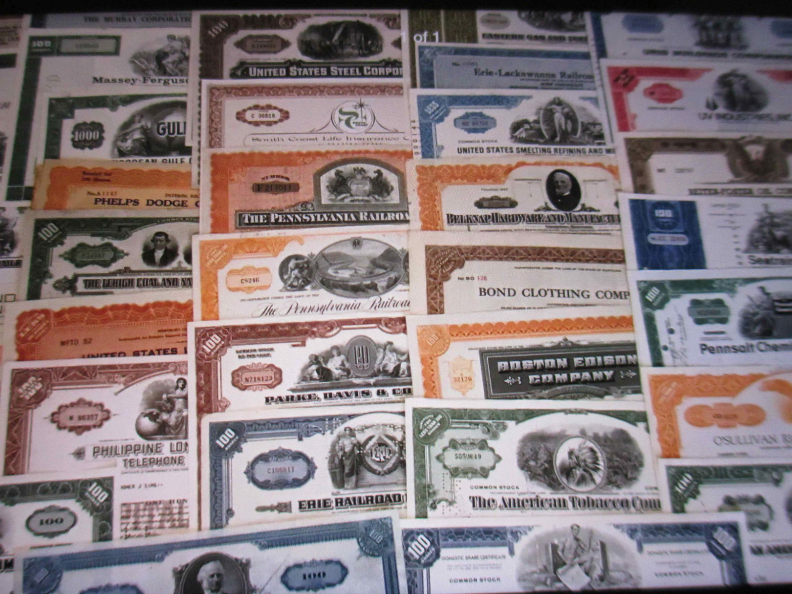 100 stock certificates all different (1 of 1)