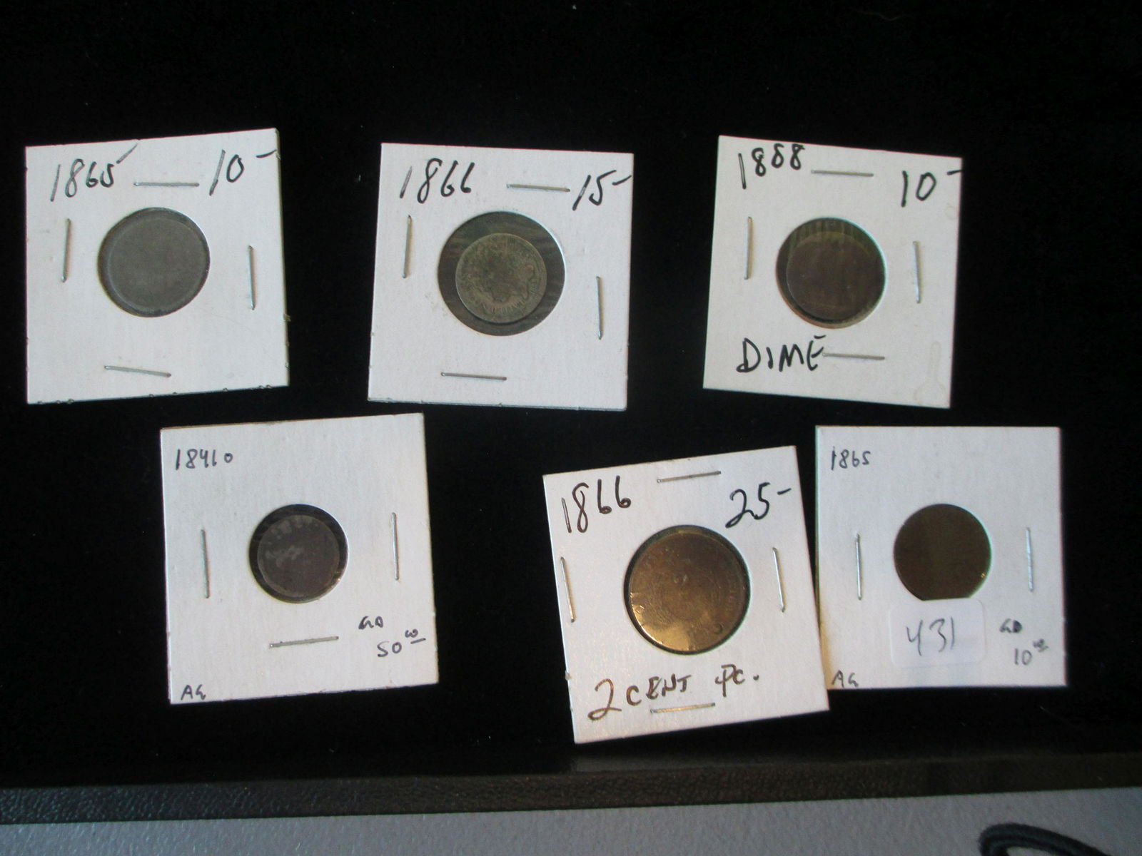 1865 indian cent,1866 two cent piece with hole,1841-0 (1 of 1)