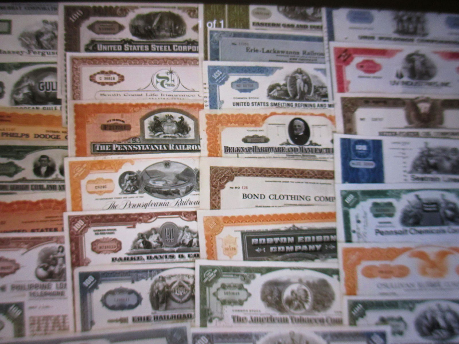 lot of 100 stock certificates some duplicates (1 of 1)