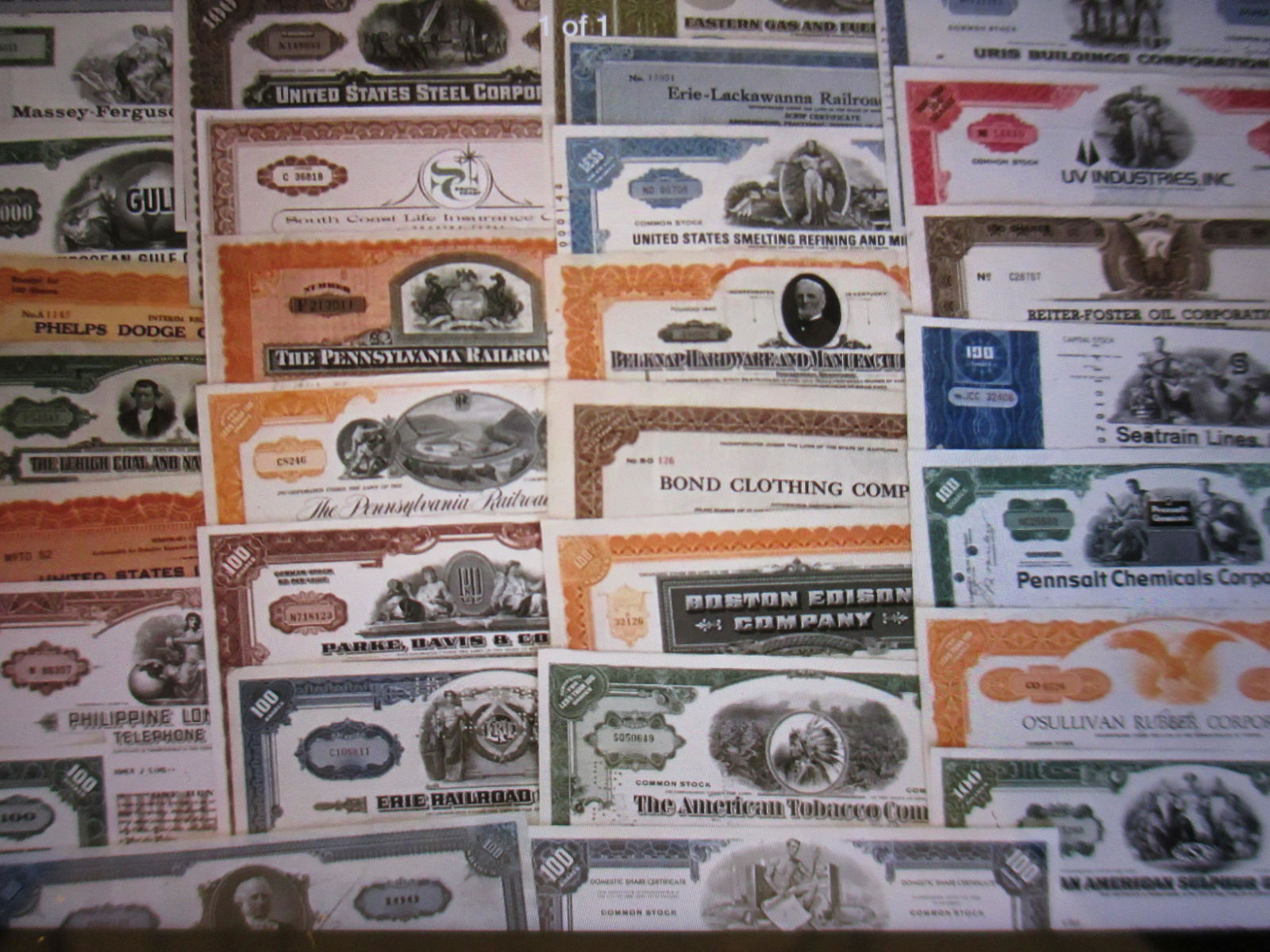 lot of 100 stock certificates some duplicates (1 of 1)