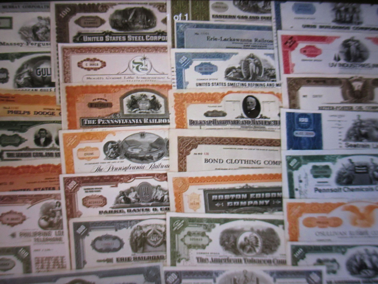 lot of 100 stock certificates some duplicates (1 of 1)