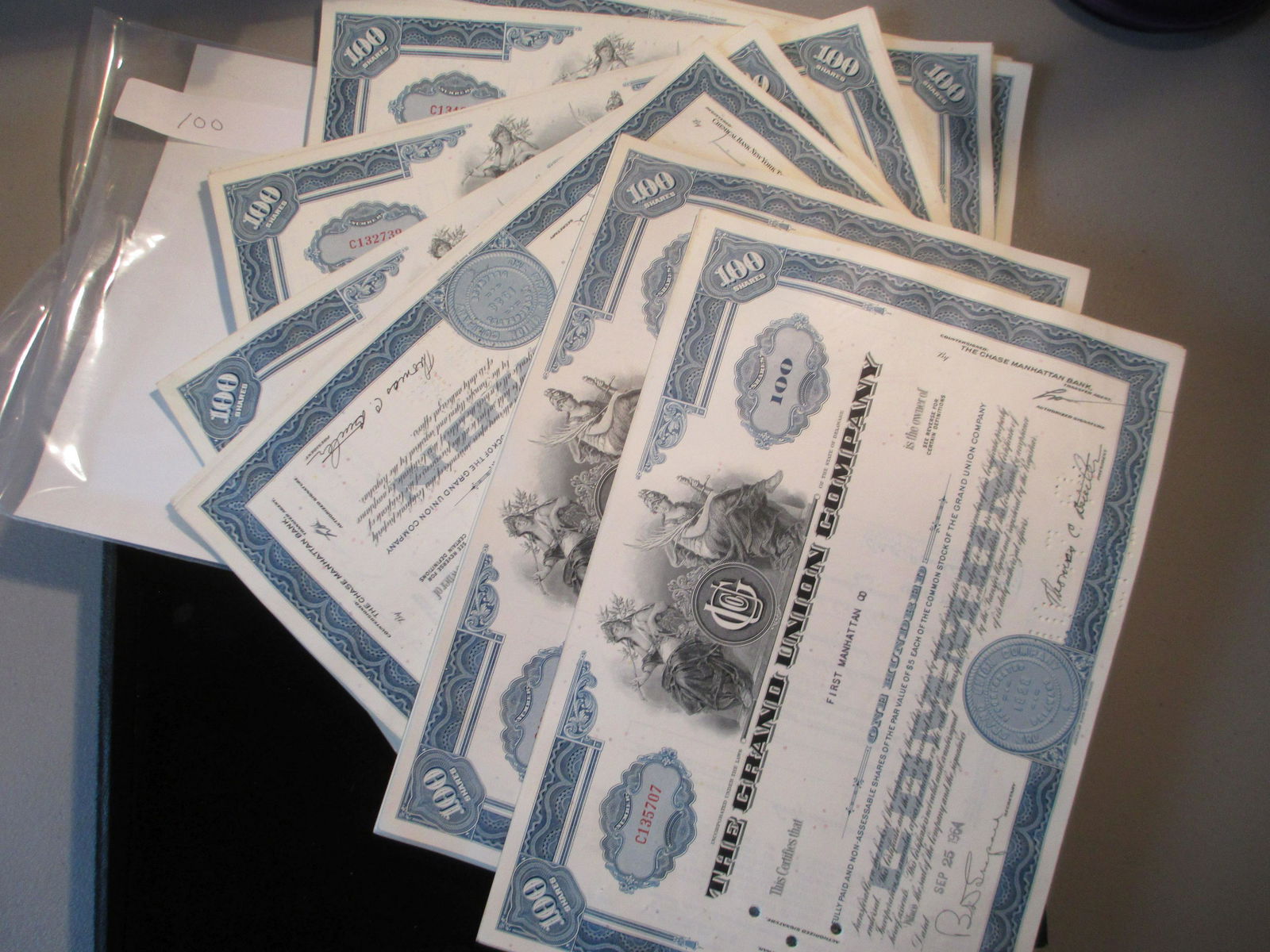 lot of 100 the grand union company stock certificates (1 of 1)