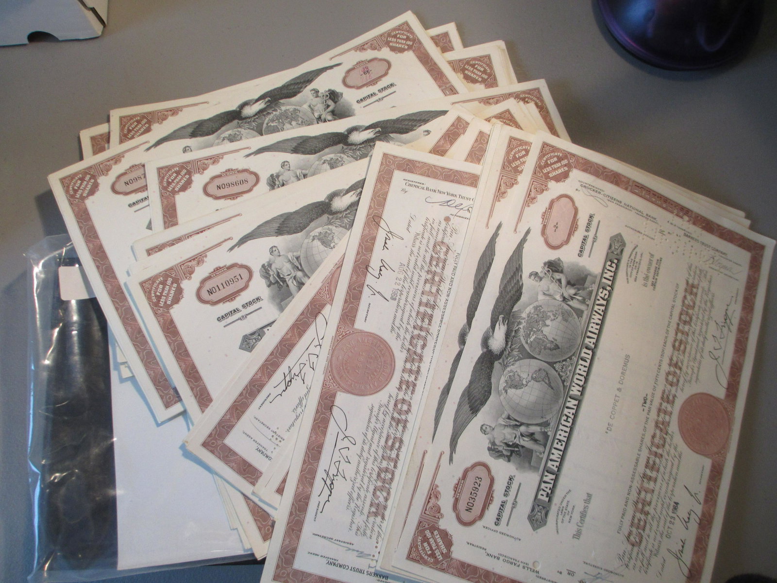 lot of 100 pan american world airways inc stock: all authentic and original