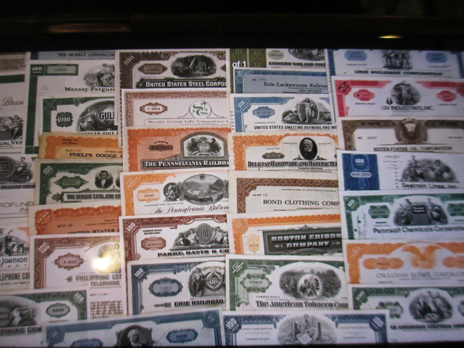 lot of 100 different stock certificates (1 of 1)