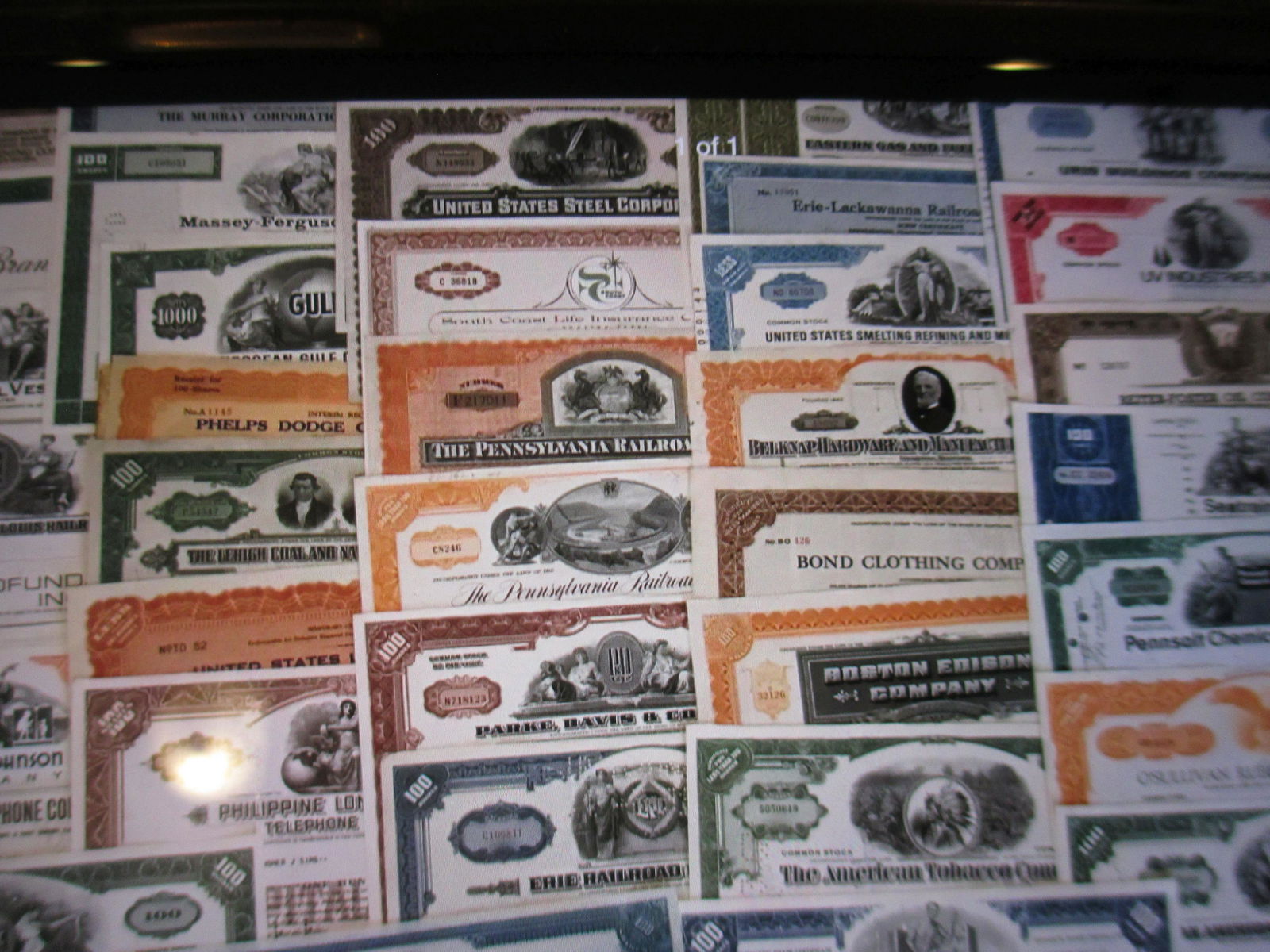 lot of 100 different stock certificates (1 of 1)