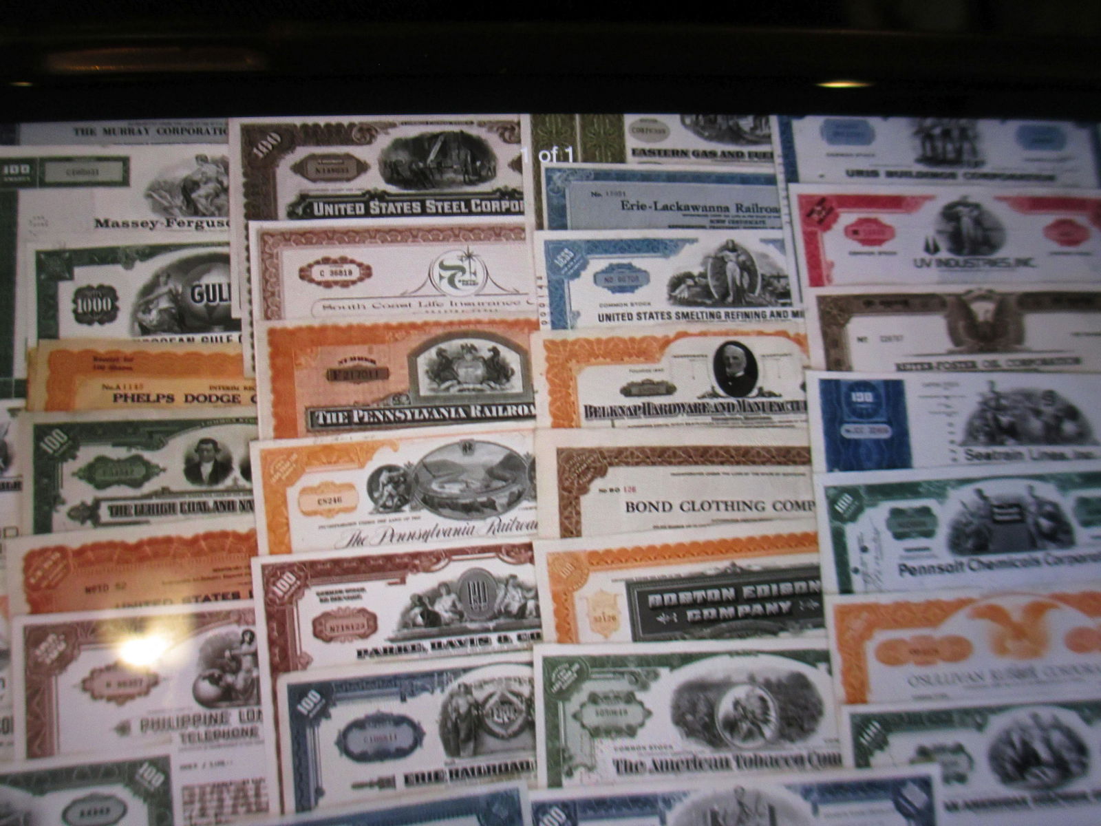 lot of 100 different stock certificates (1 of 1)