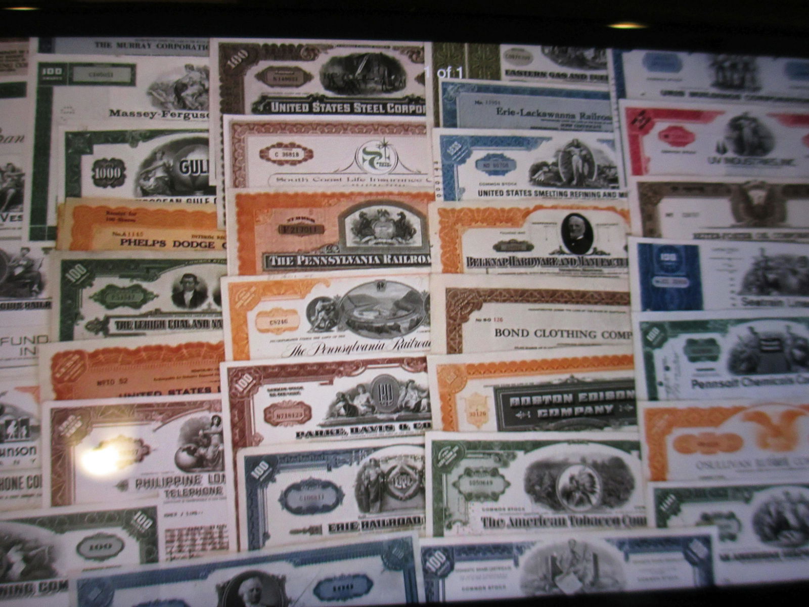 lot of 100 different stock certificates (1 of 1)