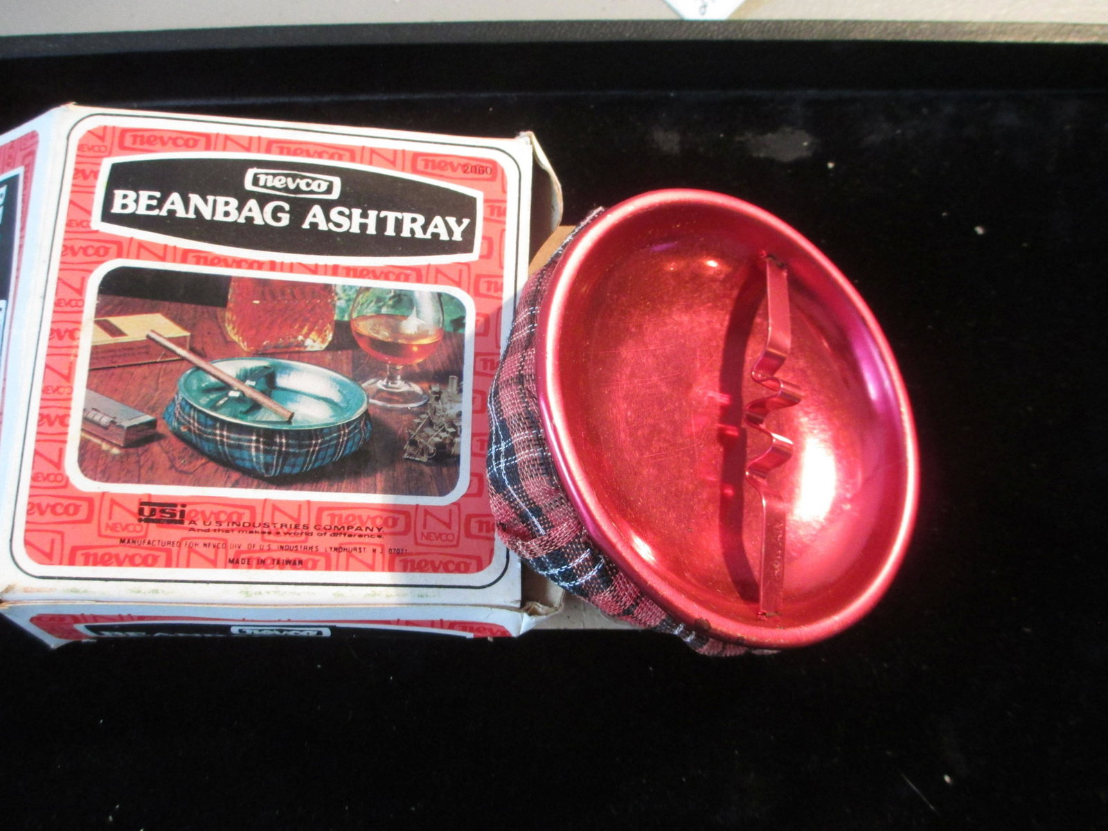 vintage nevco beanbag ashtray new in box: original