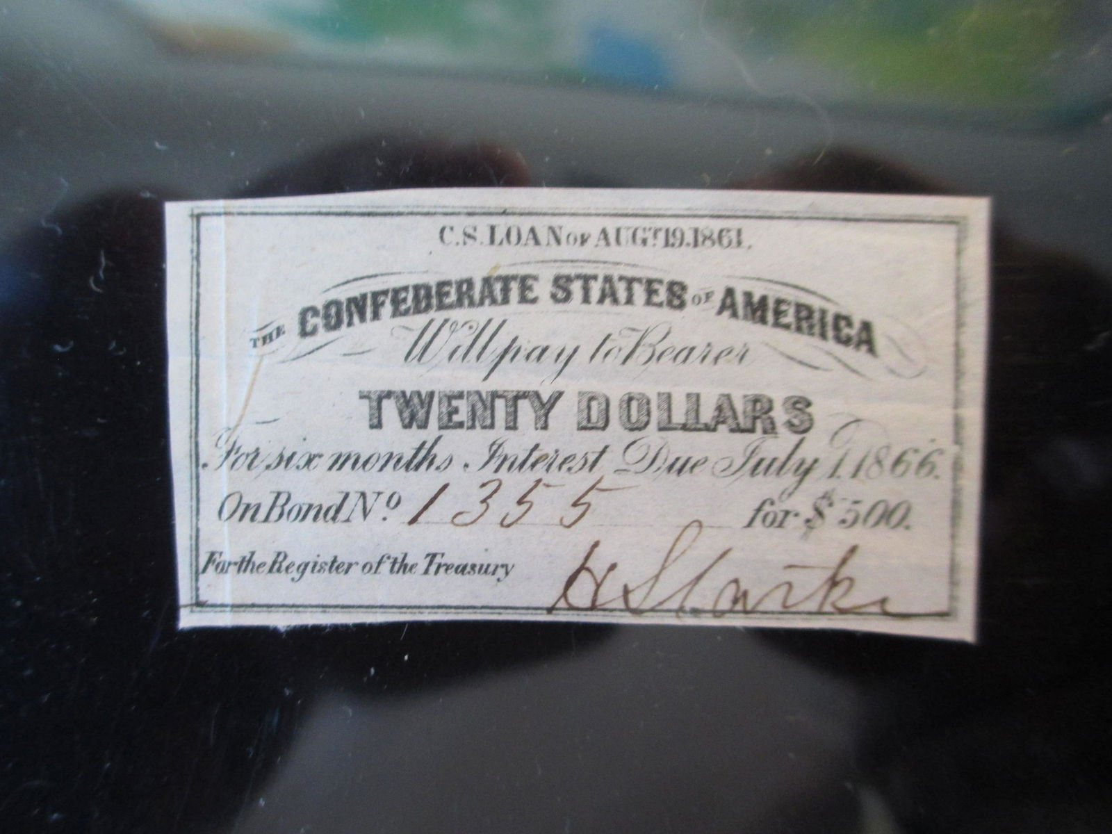 small twenty dollars confederate note 1866 (1 of 1)