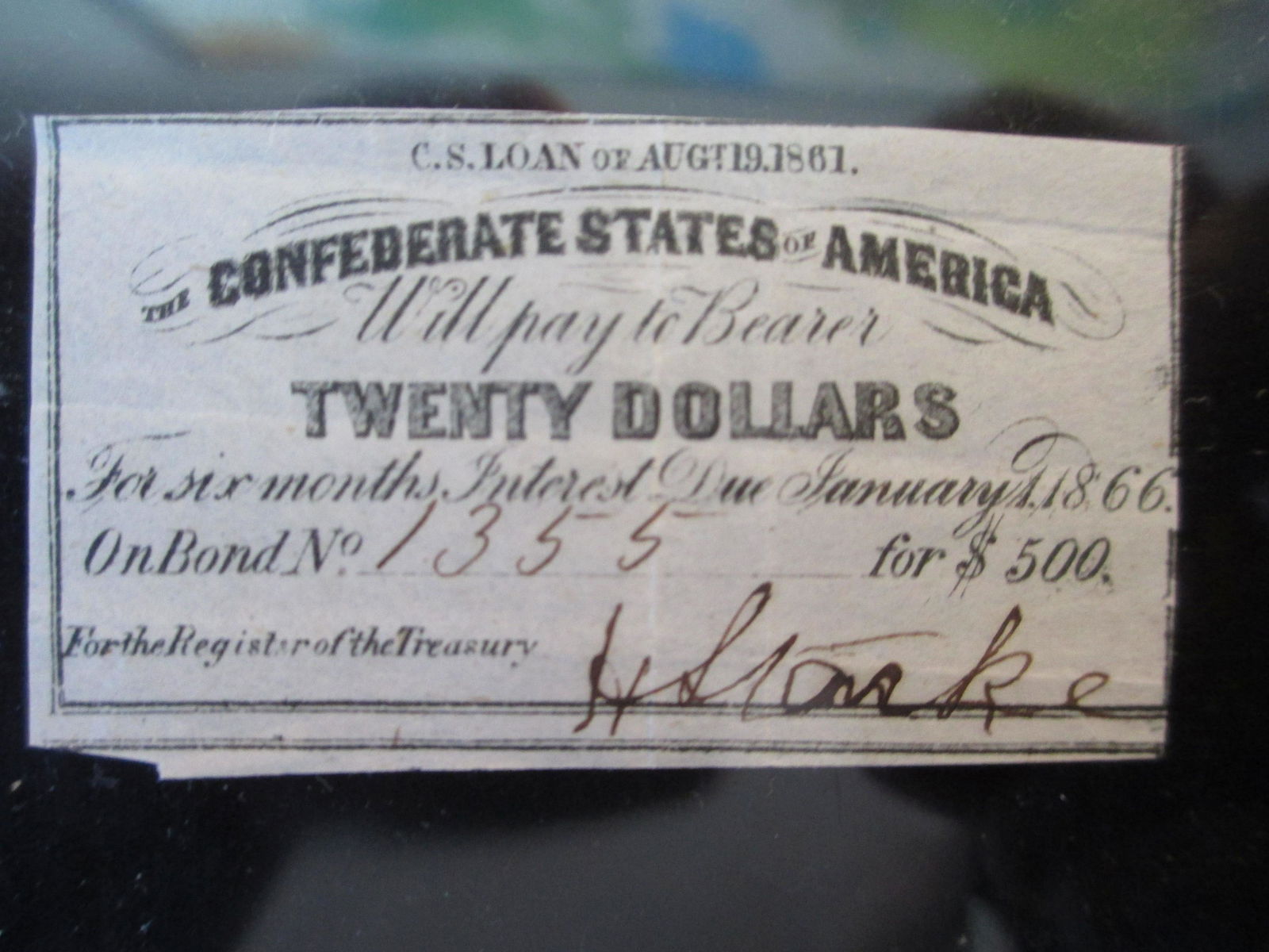 small twenty dollars confederate note 1866 (1 of 1)