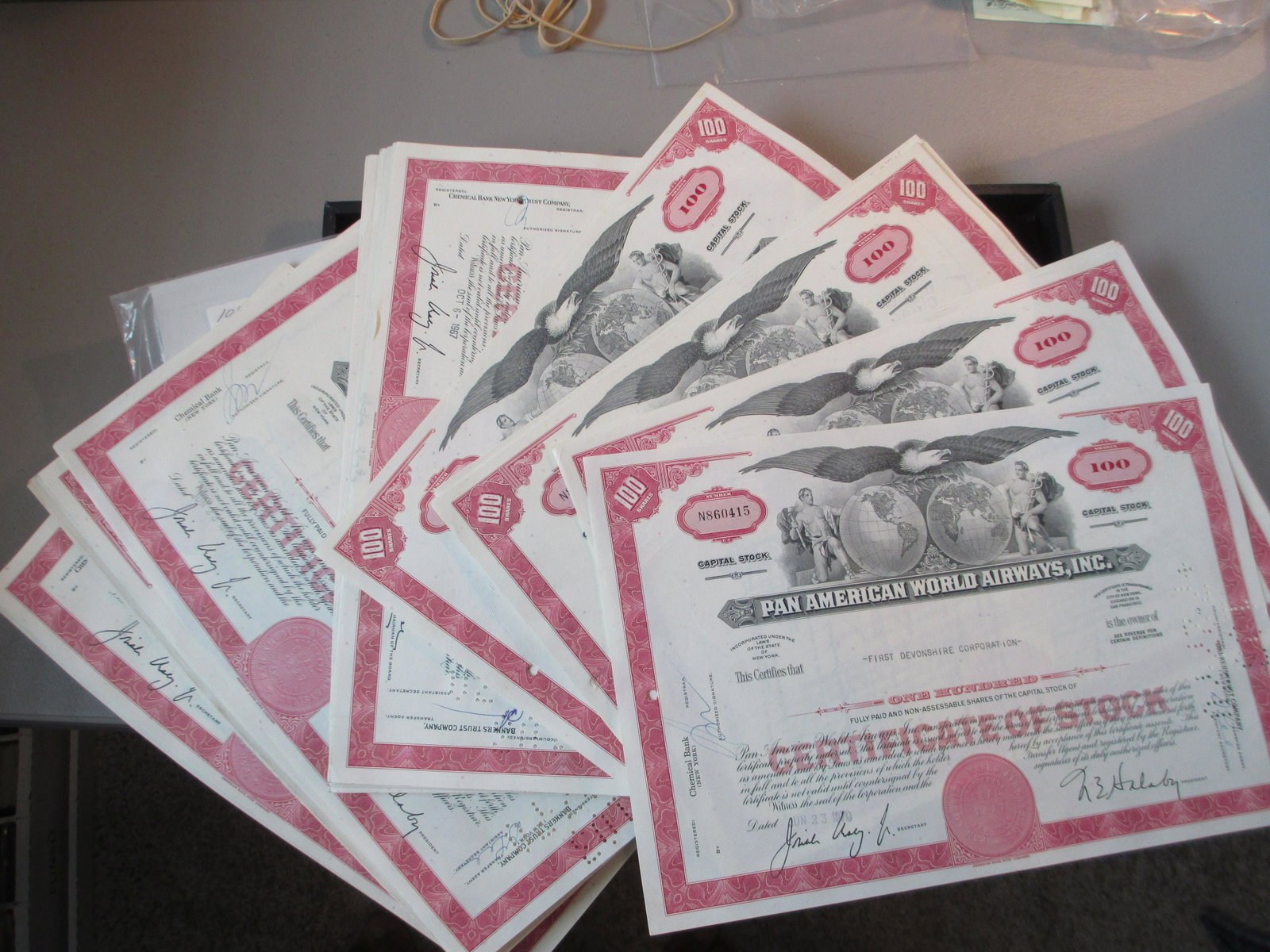 lot of 100 pan american world airways stock: all original and authentic