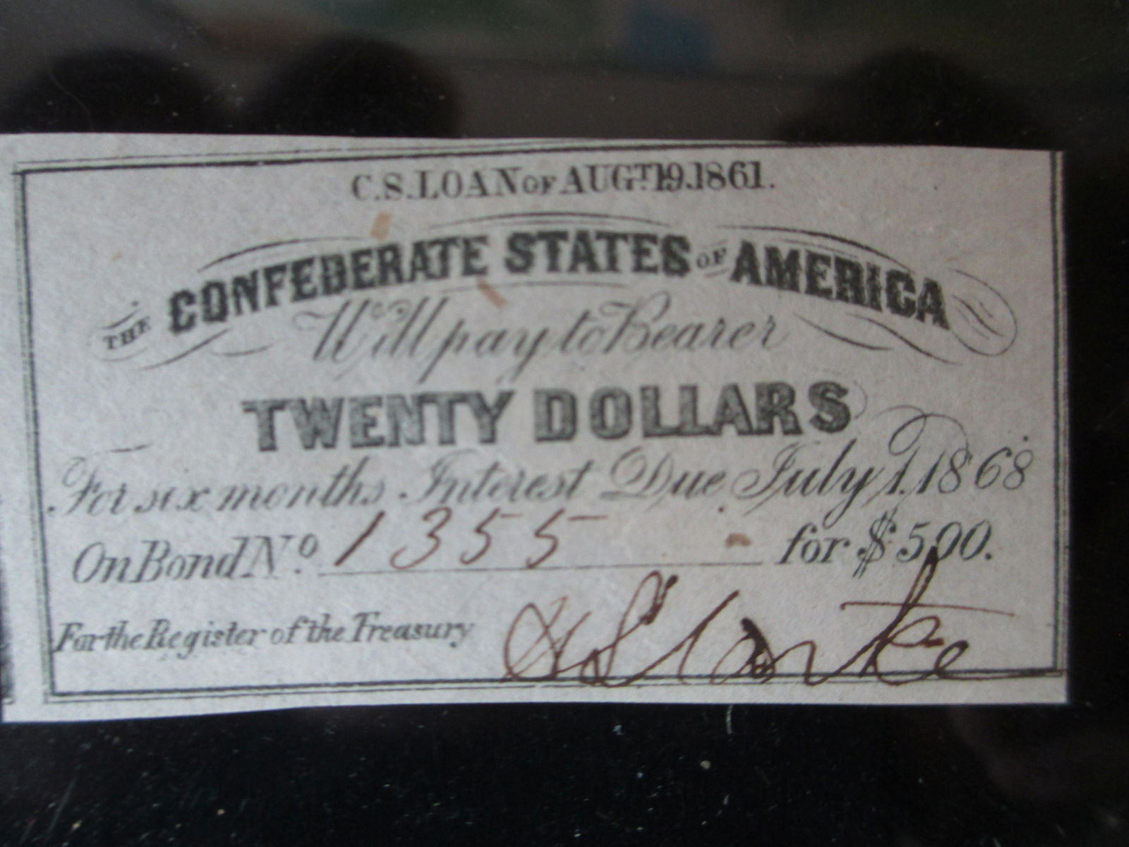 1868 miniture twenty dollar confederate note (1 of 1)