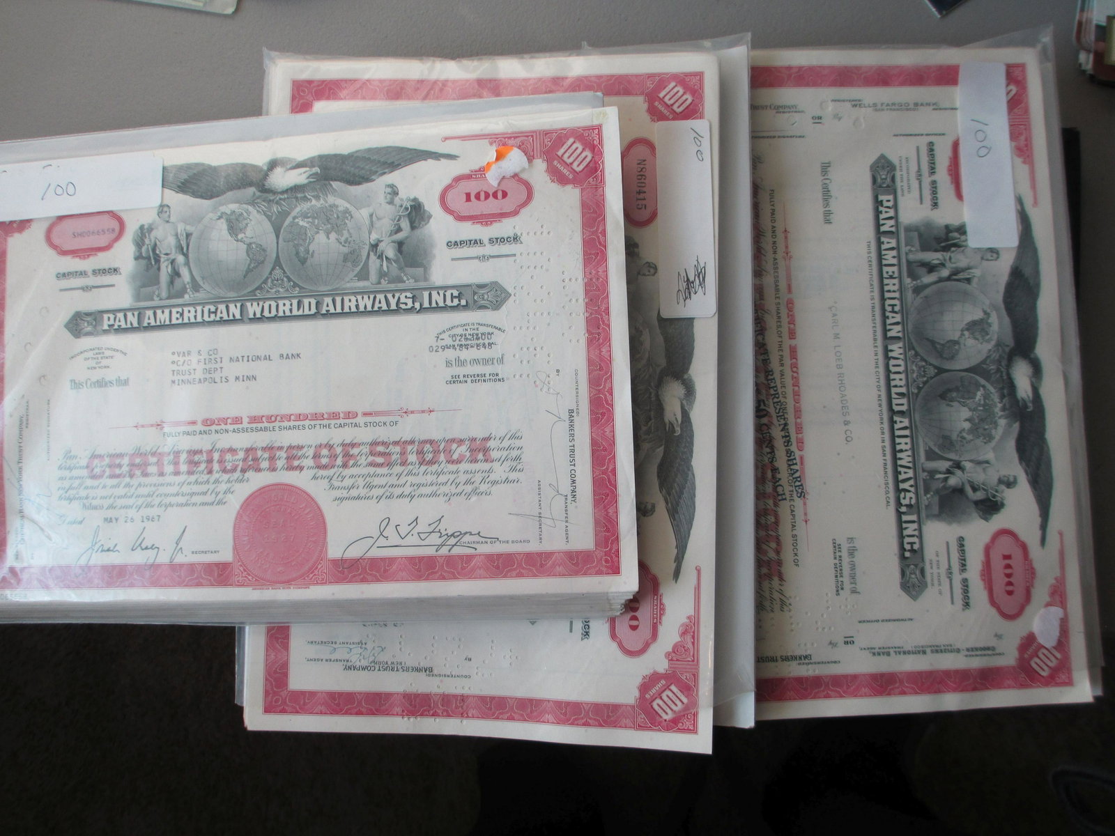 massive lot of 300 pan american world airways inc stock: all original and authenthic