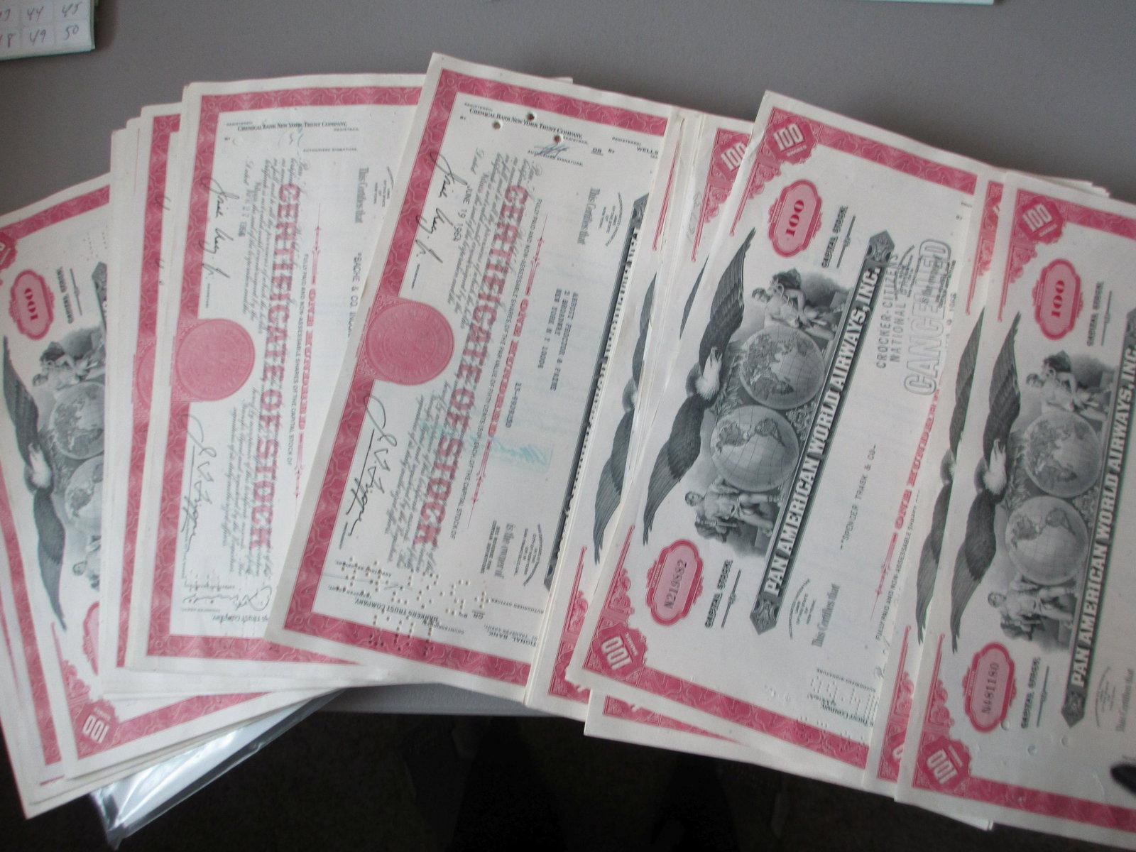 lot of 100 pan american wolrd airways,inc stock: all original and authentic