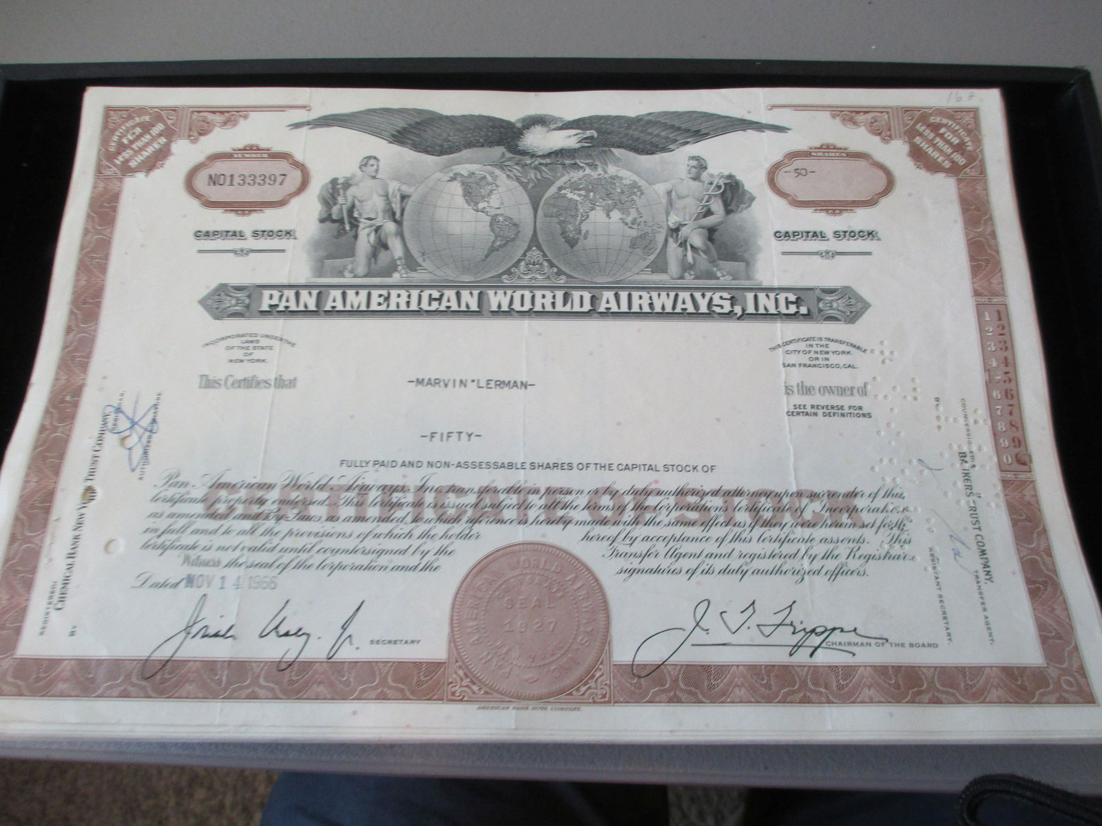 pan american world airways inc stock certificate (1 of 1)