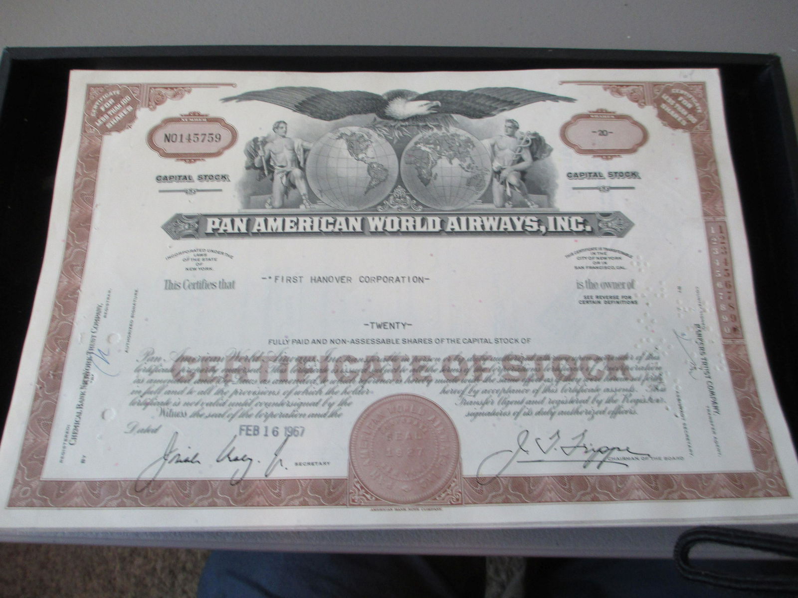 pan american world airways inc stock certificate (1 of 1)