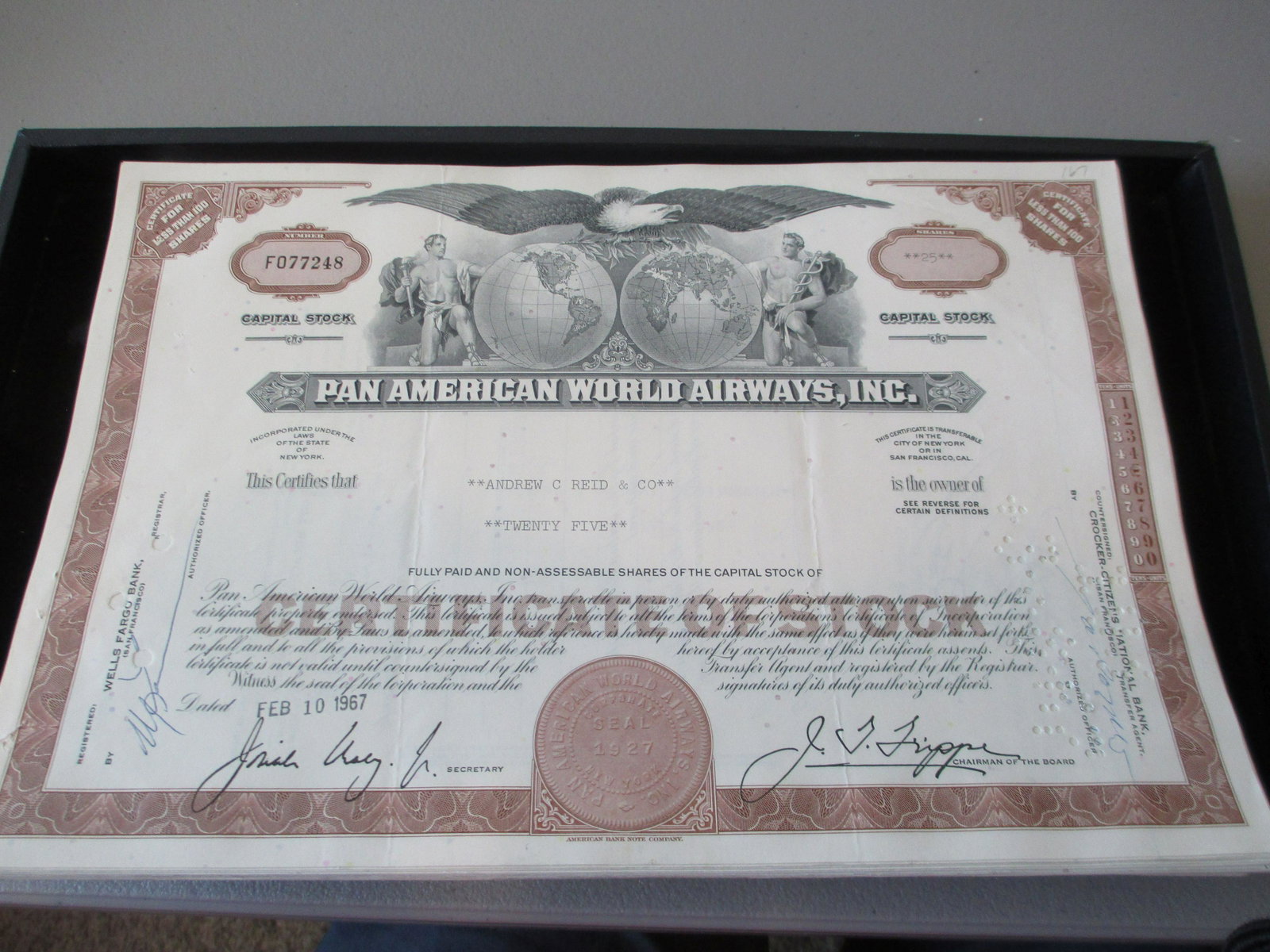 pan american world airways inc stock certificate: rare find authentic and original