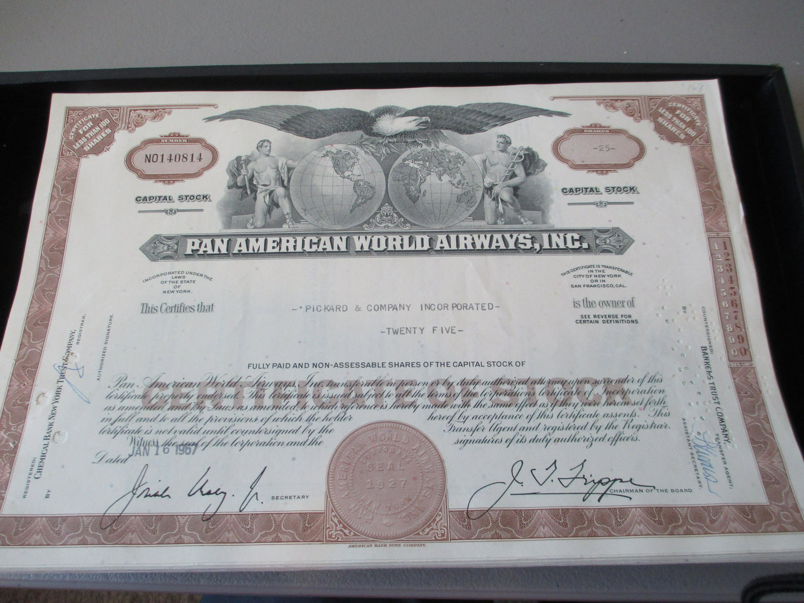 pan american world airways inc stock certificate: rare find authentic and original