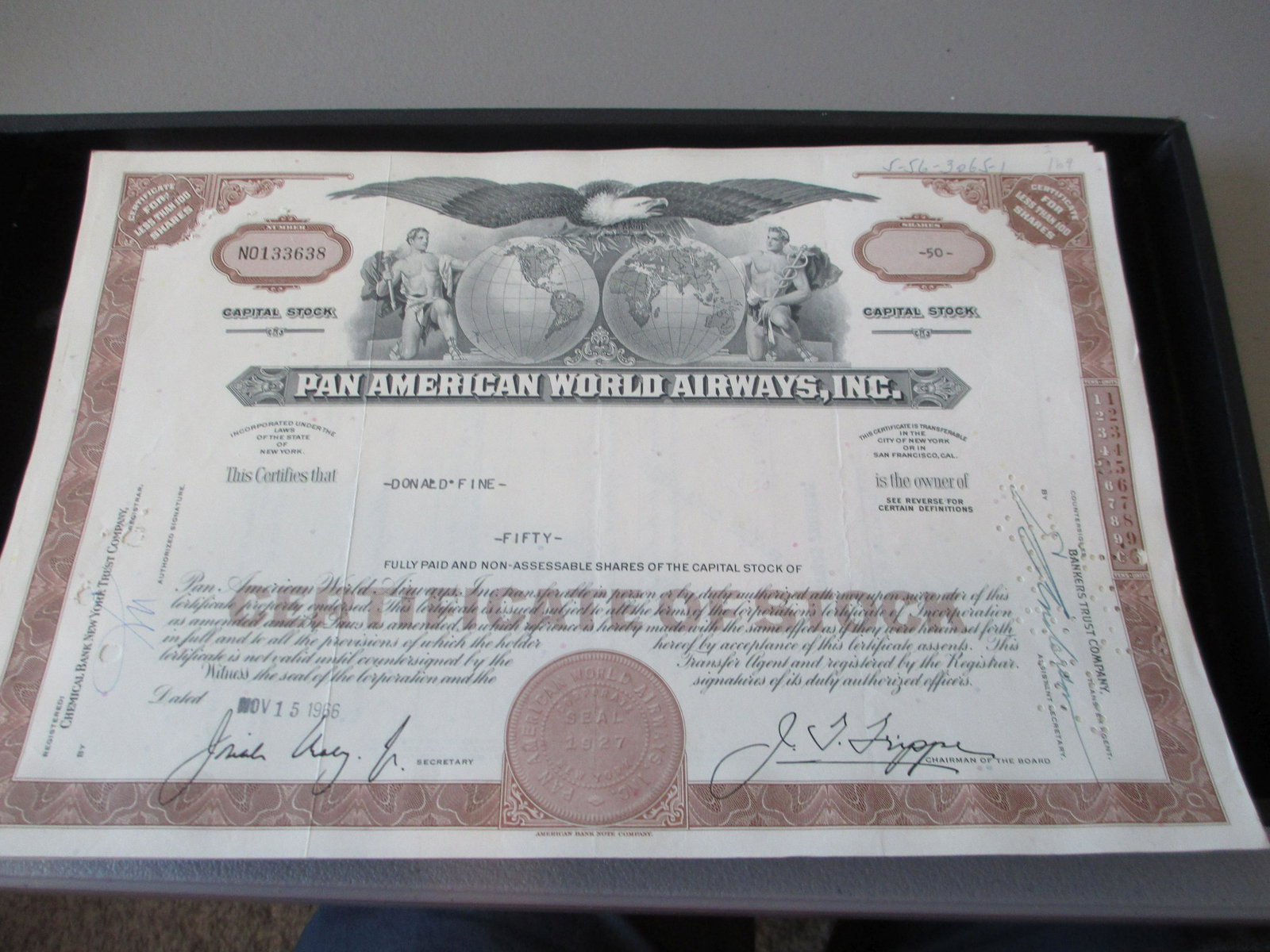pan american world airways inc stock certificate: rare find authentic and original