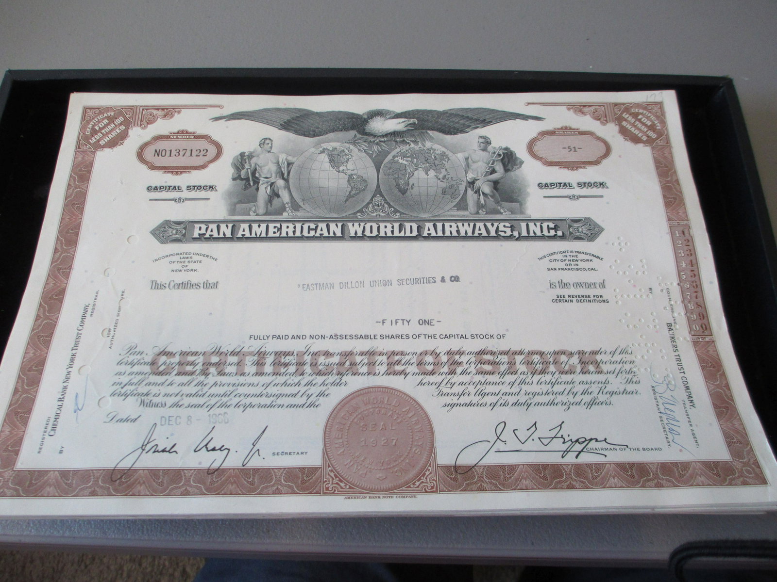 pan american world airways inc stock certificate: rare find authentic and original