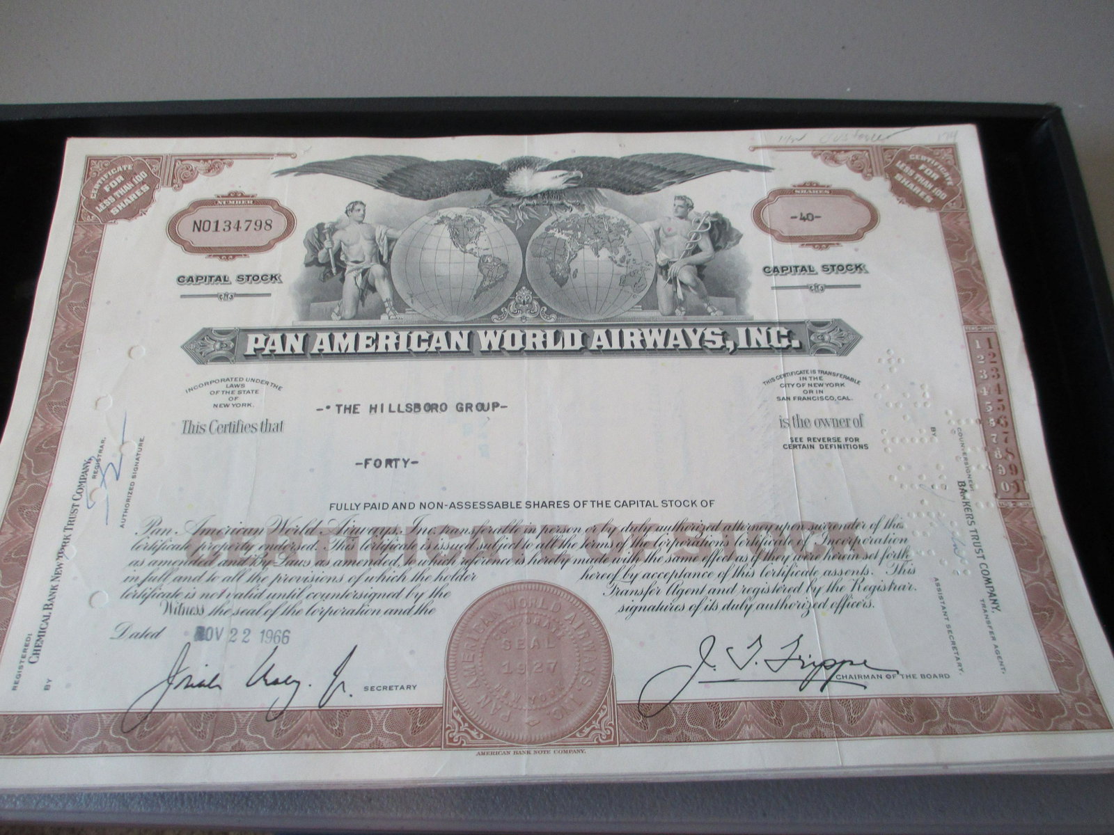 pan american world airways inc stock certificate: rare find authentic and original
