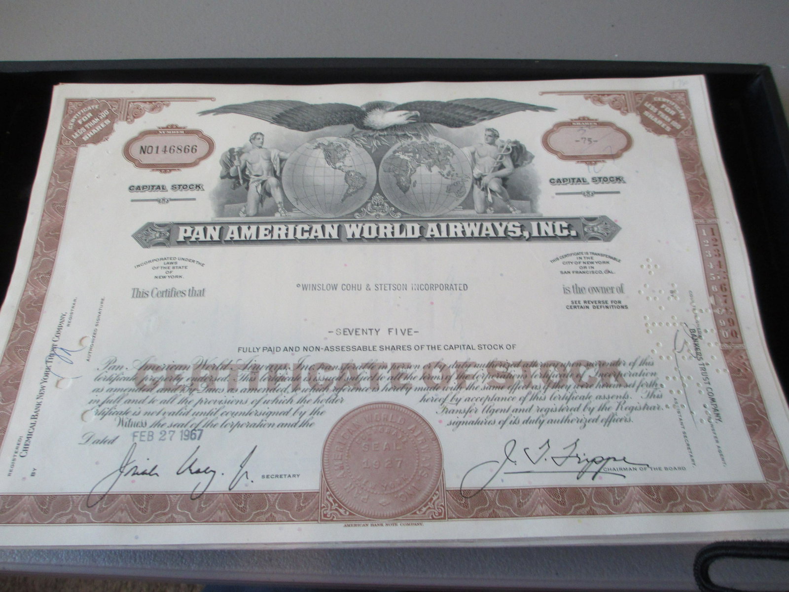 pan american world airways inc stock certificate: rare find authentic and original