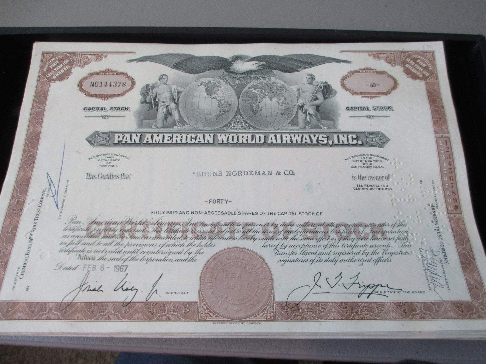 pan american world airways inc stock certificate: rare find authentic and original