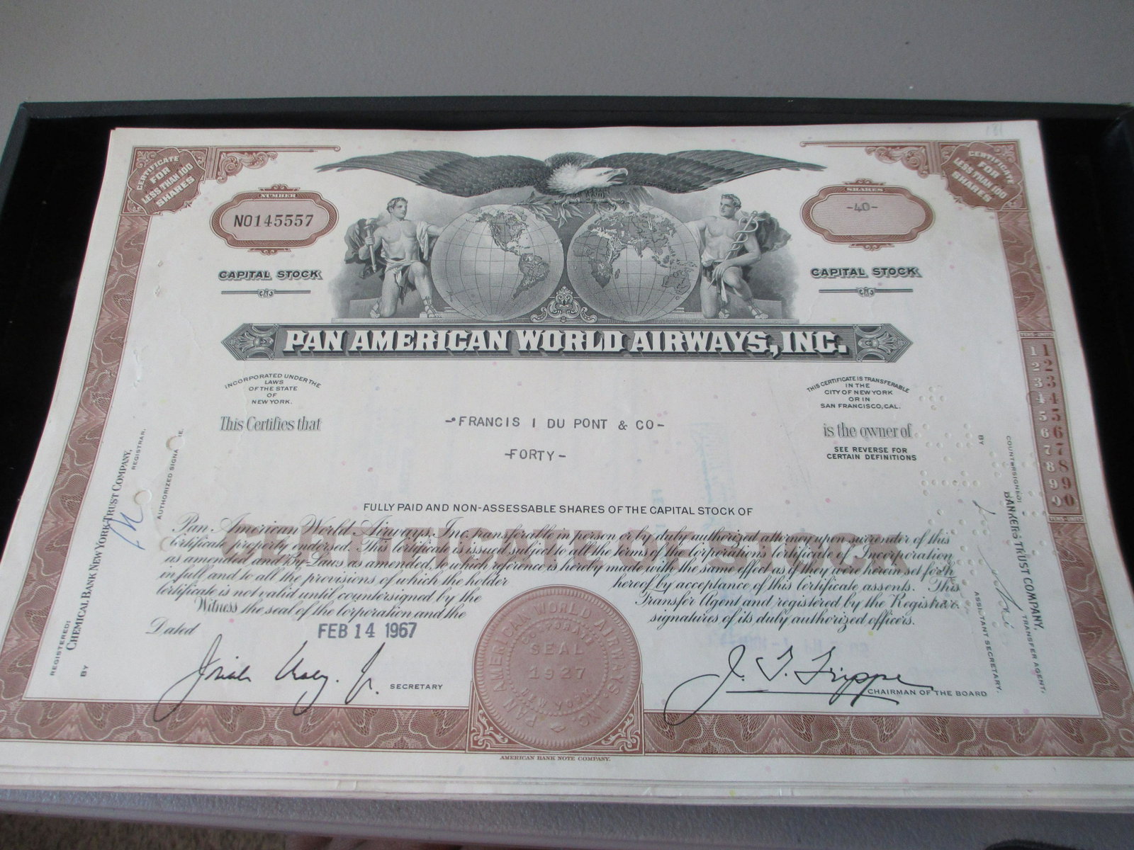 pan american world airways inc stock certificate: rare find authentic and original